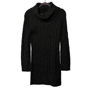Women's Sweater Dress Gray Cable Knit Long Sleeve Turtleneck Small